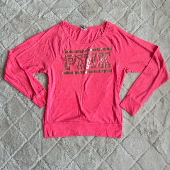Victoria's Secret PINK | Pink & Silver Logo Long Sleeve Top | Size Extra Small - Picture 1 of 9